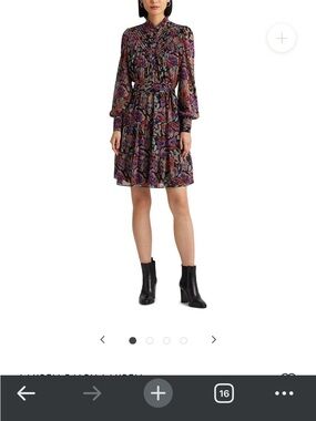 Ralph Lauren Sheer Floral Long-Sleeve Dress in Black, Purple & Green